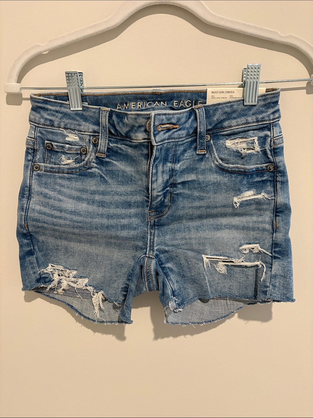 American Eagle Outfitters Distressed Denim Shorts - Blue Wash